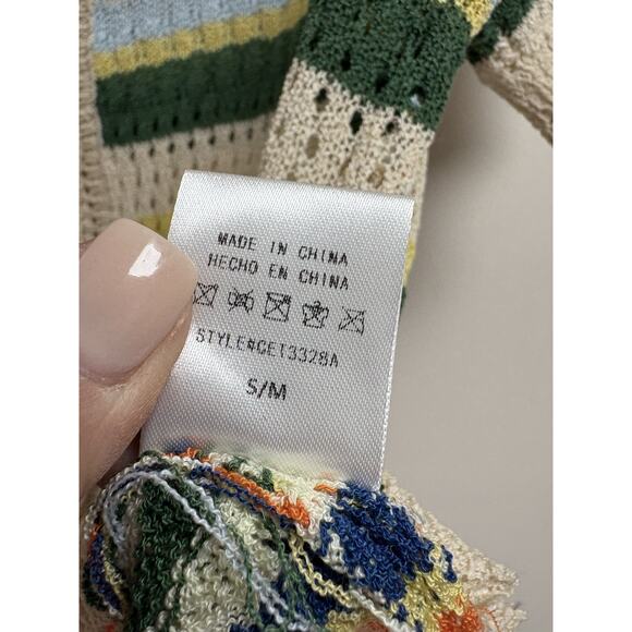 Adora Striped Knit Cardigan S/M Short Sleeve Button Front Crochet Boho Retro - Picture 5 of 5